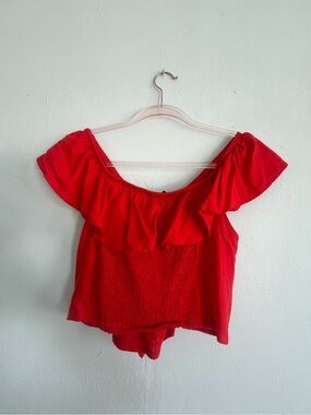 Women’s Off-Shoulder Ruffle Crop Top in Red